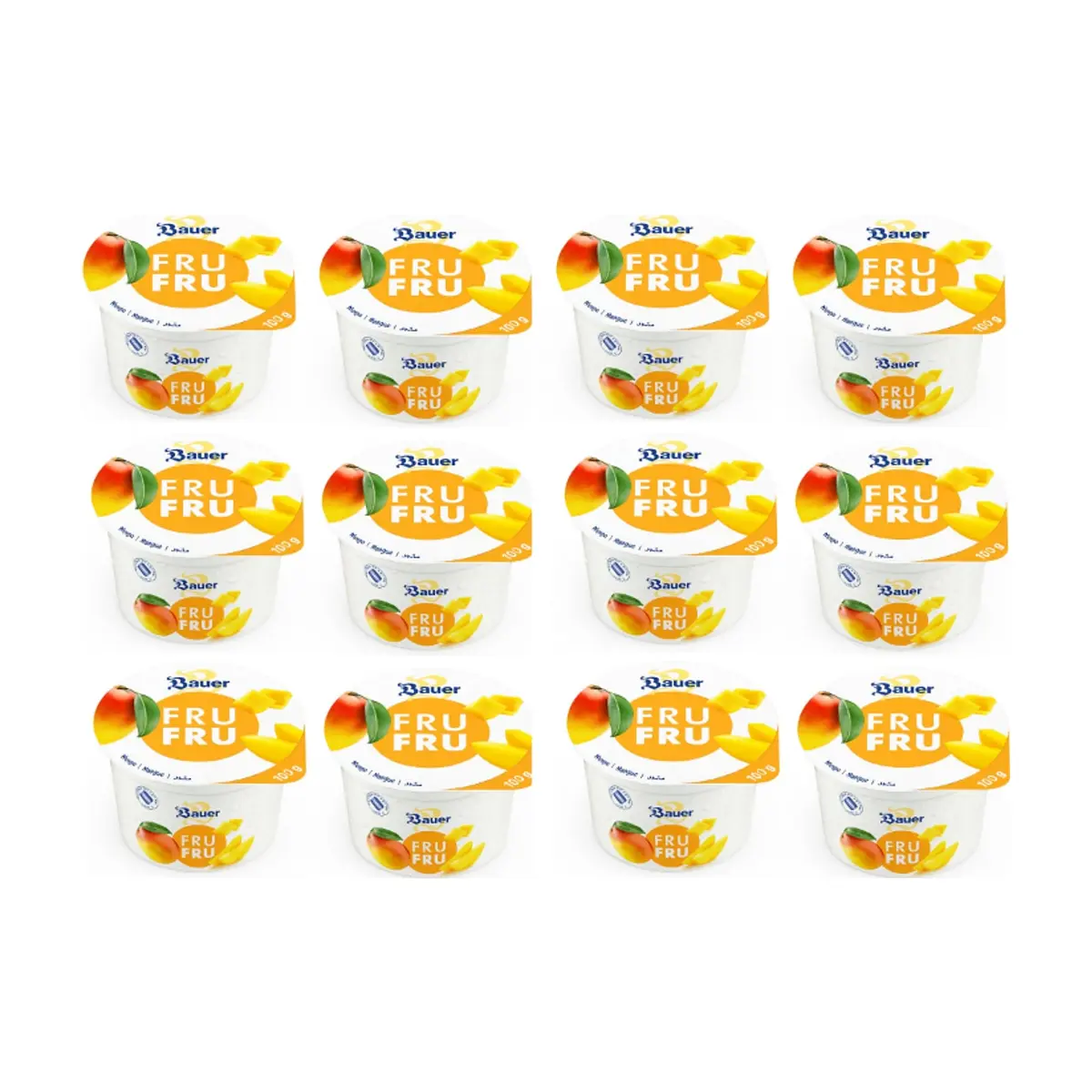 Yogur sabor mango Bauer Fru Fru (12 x 100g / 3.53oz)
