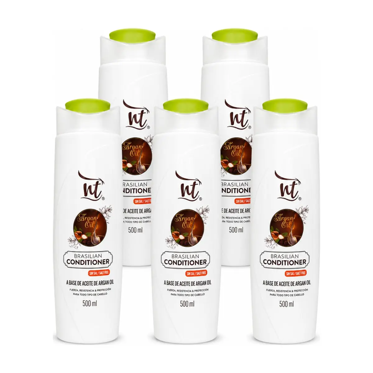 Acondicionador sin sal a base de aceite de argán Brazilian Wow NT (5 x 500 ml / 17.6 fl.oz)