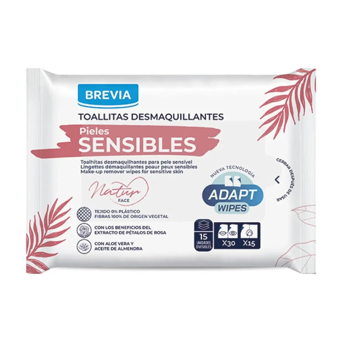 Toallitas desmaquillantes para pieles sensibles Brevia (15 U)