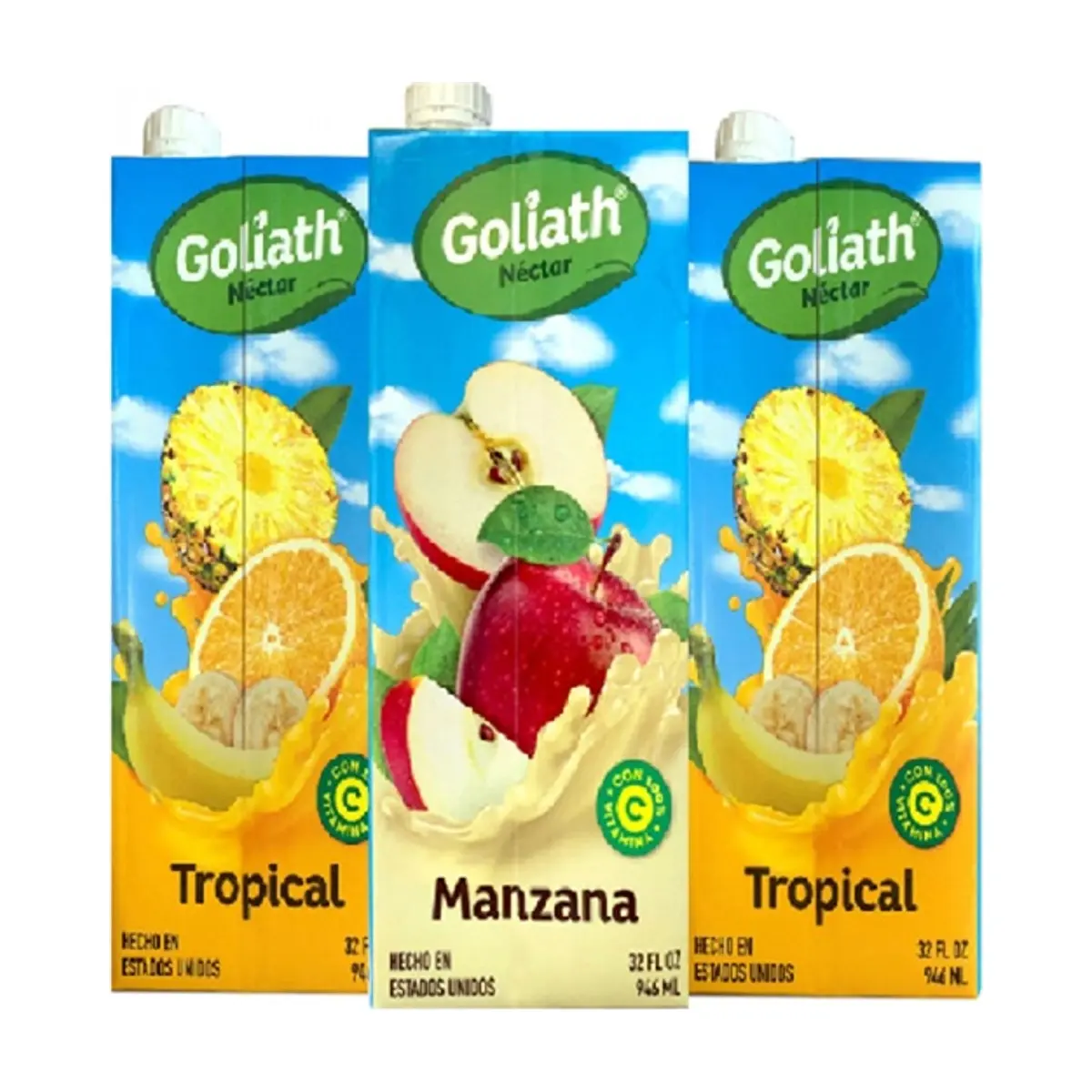Jugos mixtos sabor a manzana + tropical Goliath