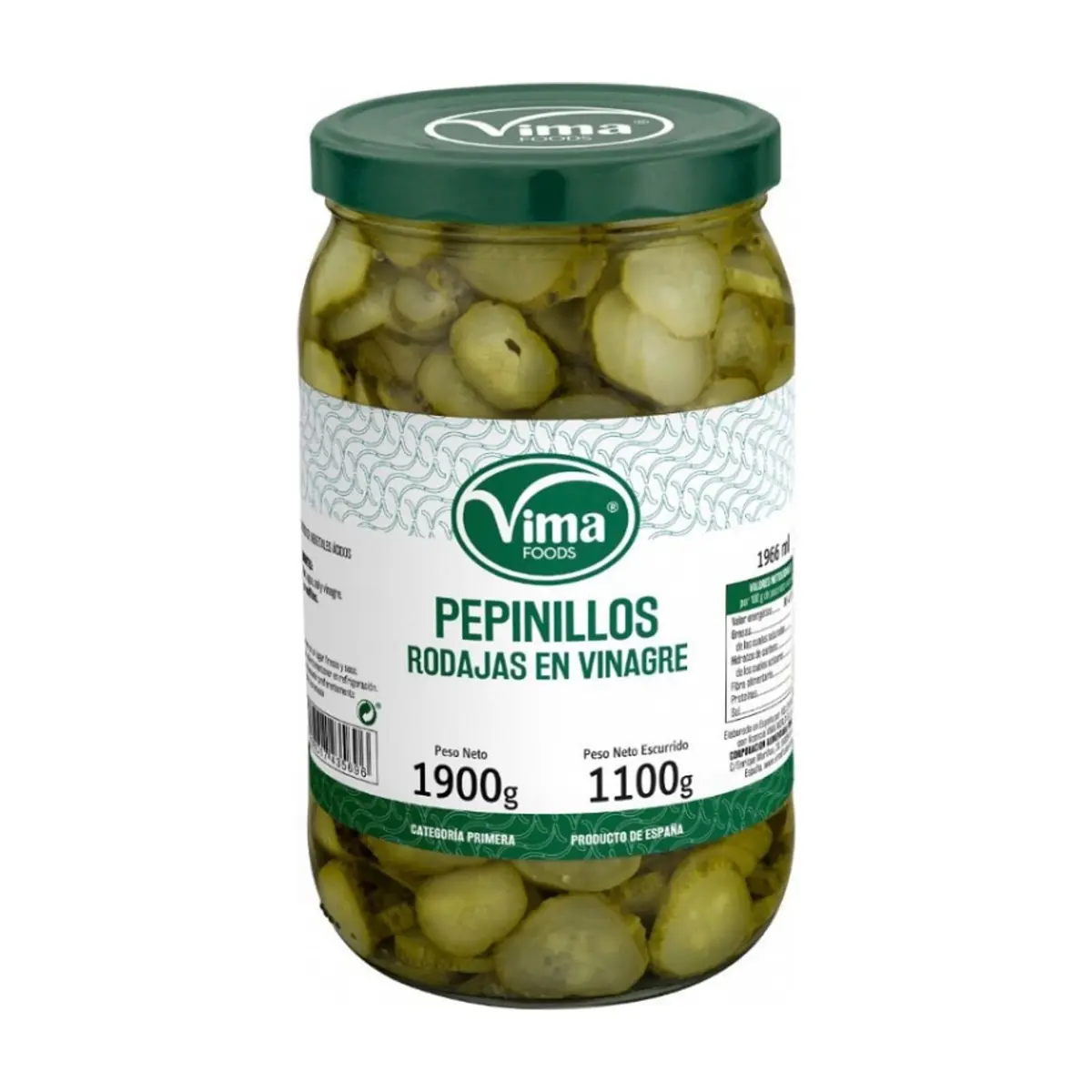 Pepinillos en rodajas en vinagre Vima Foods (1.9 kg / 4.19 lb)
