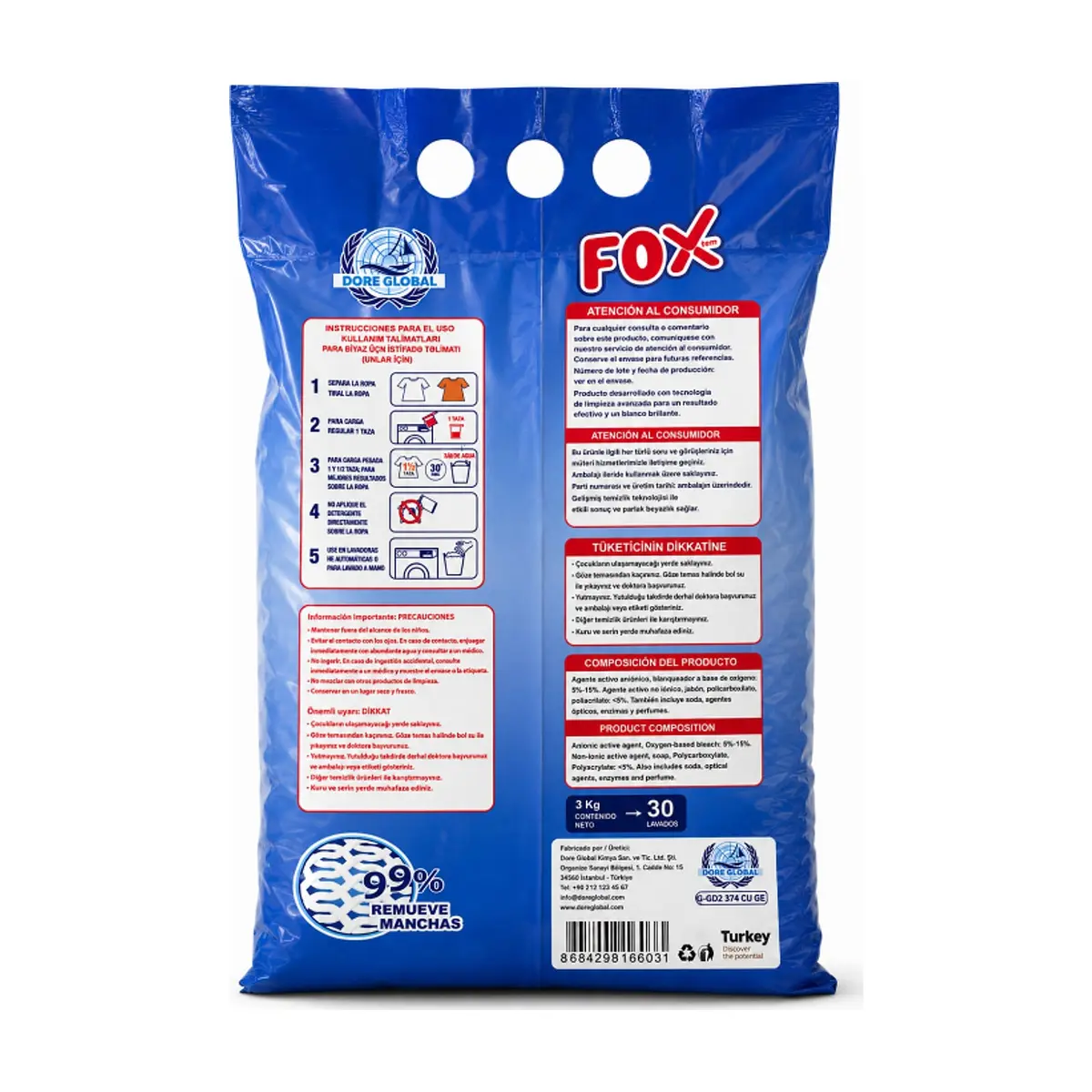 Detergente en polvo removedor de manchas Fox (3 kg / 6.61 lb) - Thumbnail 2