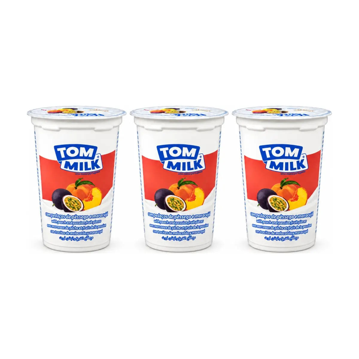 Yogurt pasteurizado sabor melocotón y maracuyá con trocitos de fruta Tom Milk (3 x 500 g / 1.10 lb)