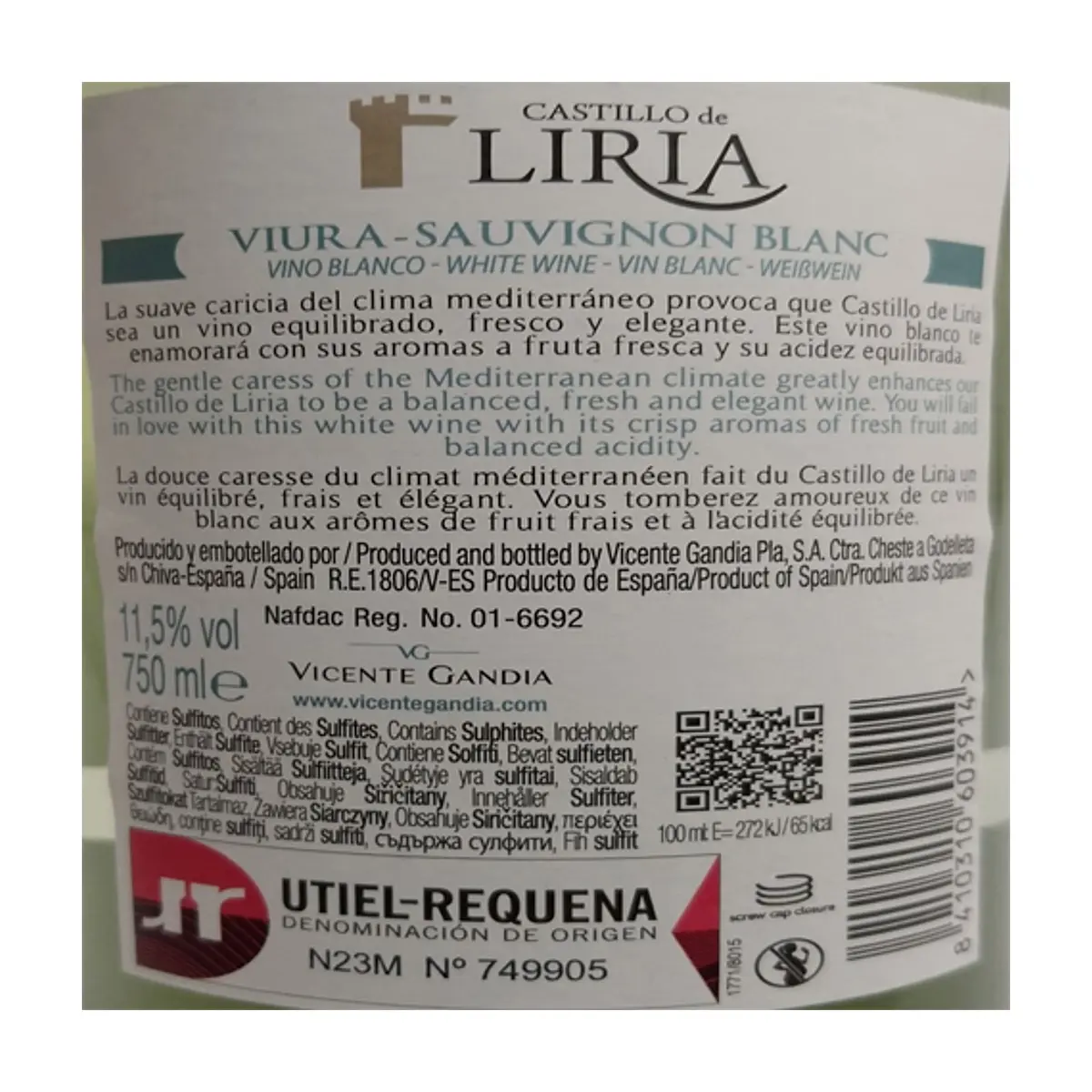 Vino blanco Sauvignon Castillo de Liria (750 ml) - Thumbnail 3