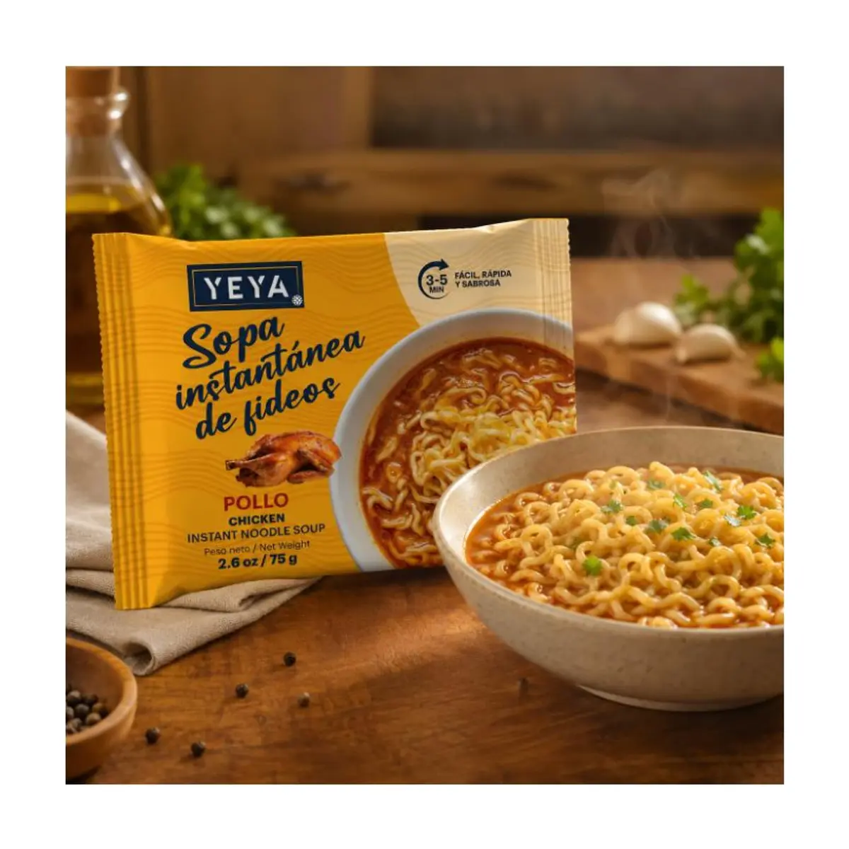 Sopa instantánea de fideos con sabor a pollo YEYA (5 x 75 g / 2.6 oz) - Thumbnail 4