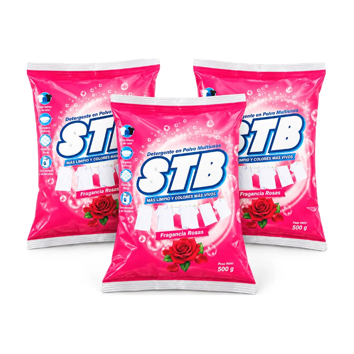 Detergente en polvo multiusos fragancia rosas STB (3 x 500 g / 1.1 lb)