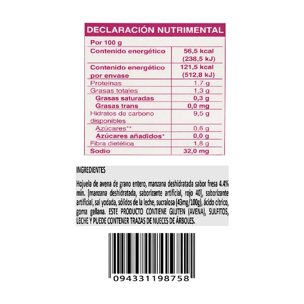 Avena integral instantánea sin azúcar sabor fresa con crema Granvita (35 g / 1.23 oz) - Thumbnail 6