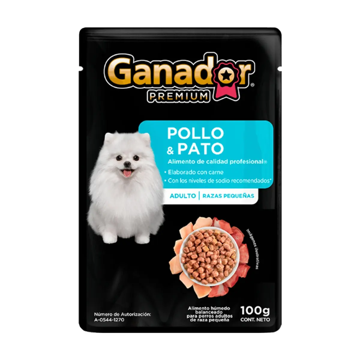 Alimento húmedo para perros adultos de raza pequeña pollo y pato Ganador premium (100 g / 3.5 oz)