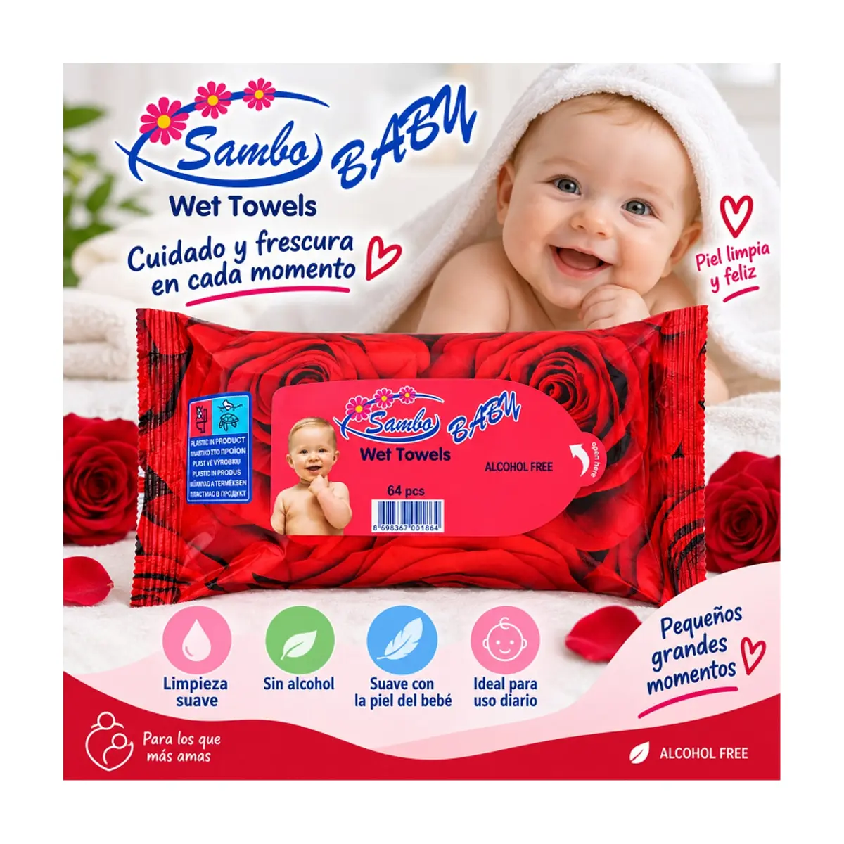 Toallitas húmedas sin alcohol Sambo Baby (64 U) - Thumbnail 5