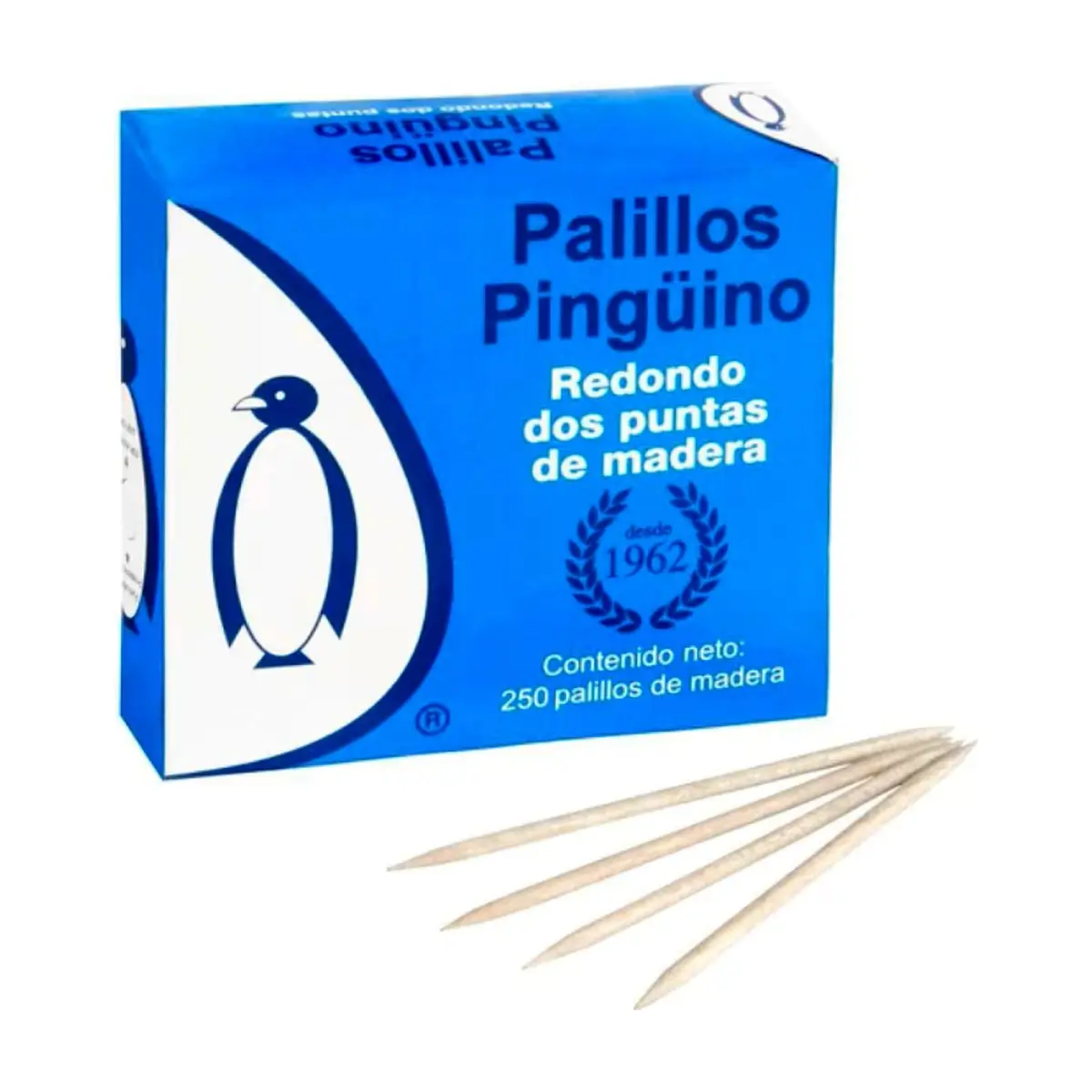 Palillos redondos de madera dos puntas Pingüino (250 U)