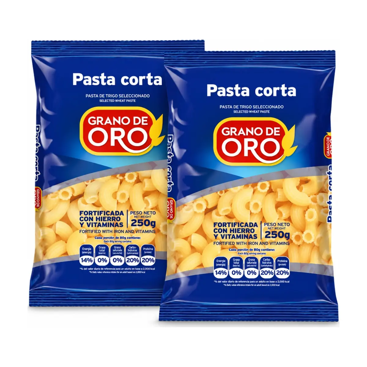 Pasta corta coditos Grano de Oro (2 x 250 g / 8.8 oz) - Imagen 1