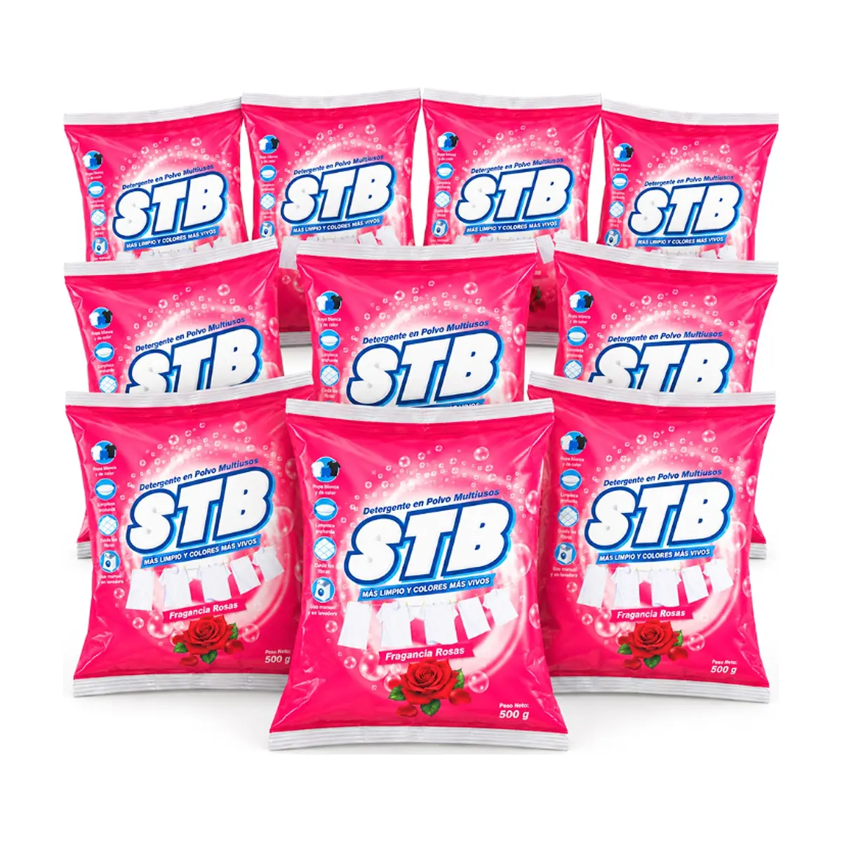 Detergente en polvo multiusos fragancia rosas STB (10 x 500 g / 1.1 lb)