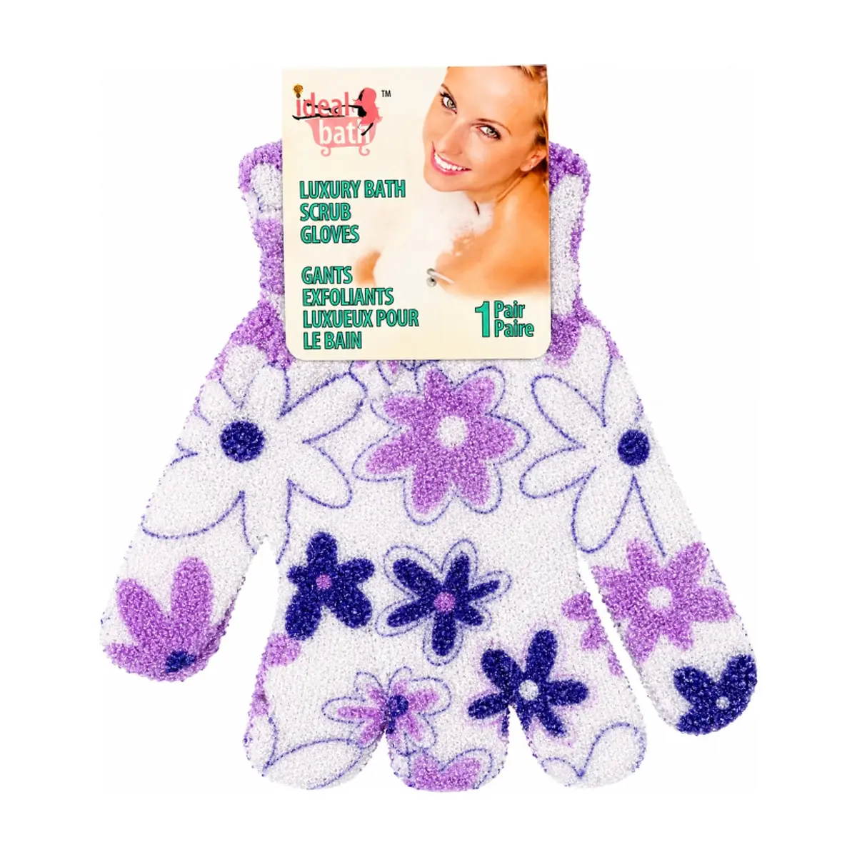 Guantes exfoliantes de baño de lujo con diseño de flores violetas Ideal Bath (1 U)