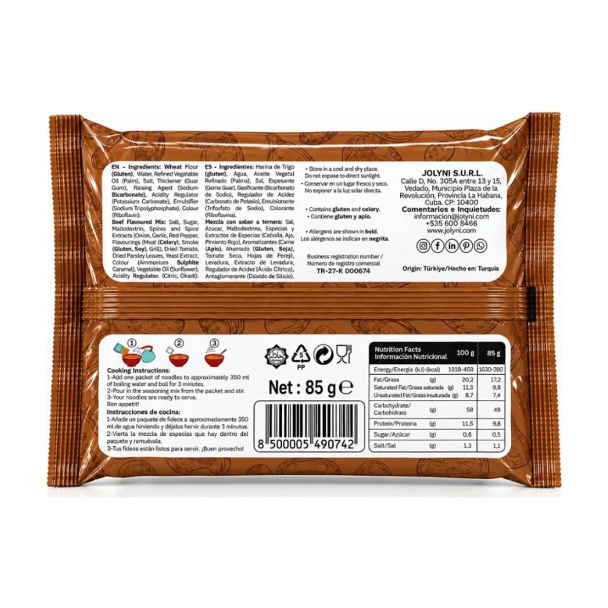 Sopa de fideos instantáneos sabor ternera Jolyni (3 x 85 g / 3 oz) - Thumbnail 2