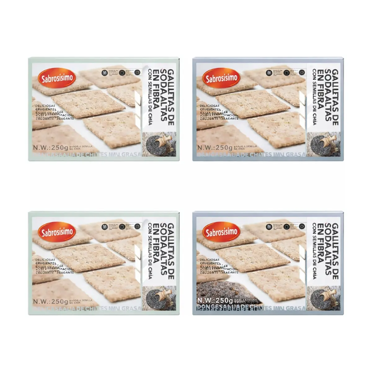 Combo Galletas de soda con semillas de Chía Sabrosísimo (2 x 250 g / 8.81 oz) +  Galletas de soda de grano negro con semilla de chía Sabrosísimo (2 x 250 g / 8.81 oz) - Miniatura 1
