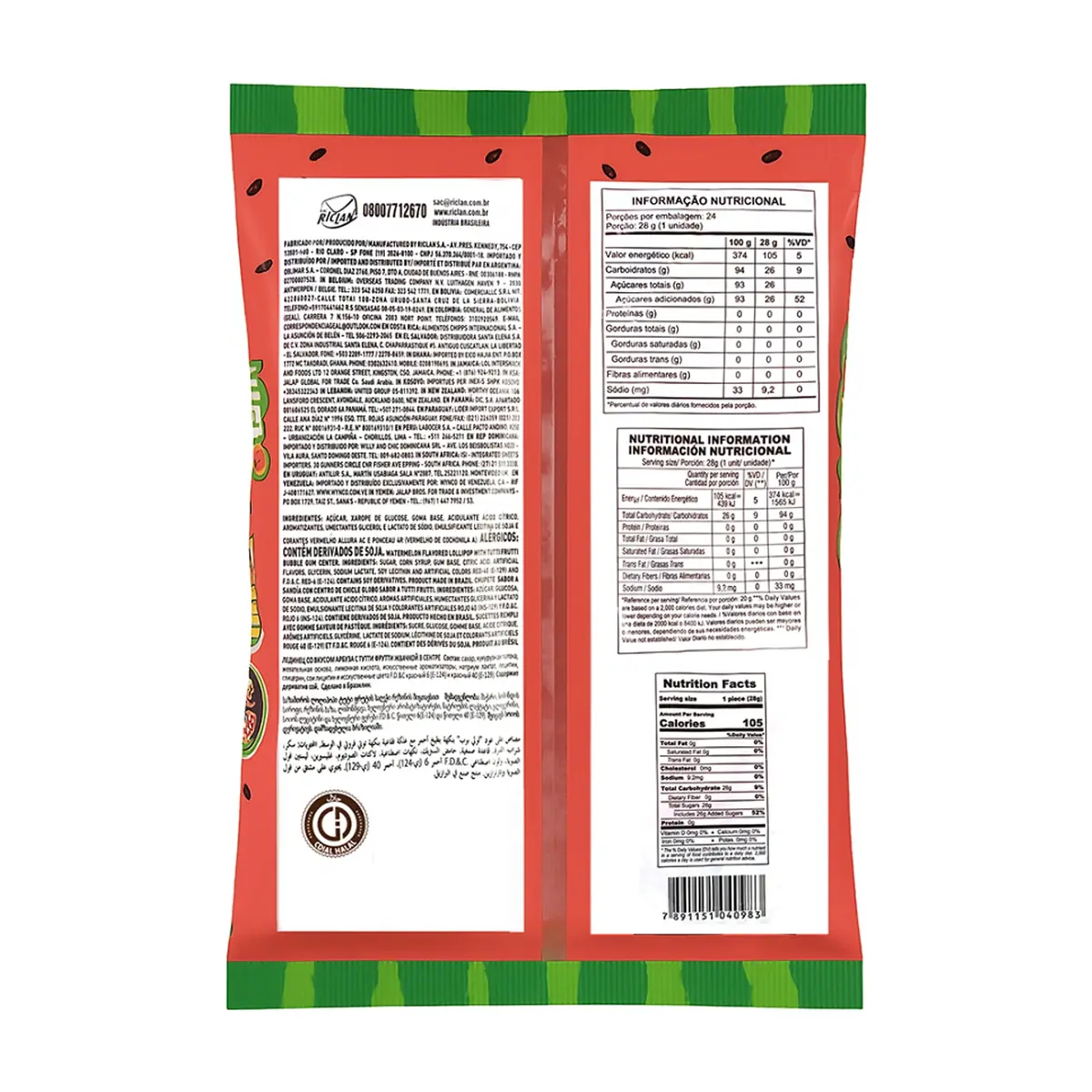 Chupa chupa sabor sandía con relleno de chicle Pop Mania Maxxi (672 g / 1.48 lb) - Thumbnail 2