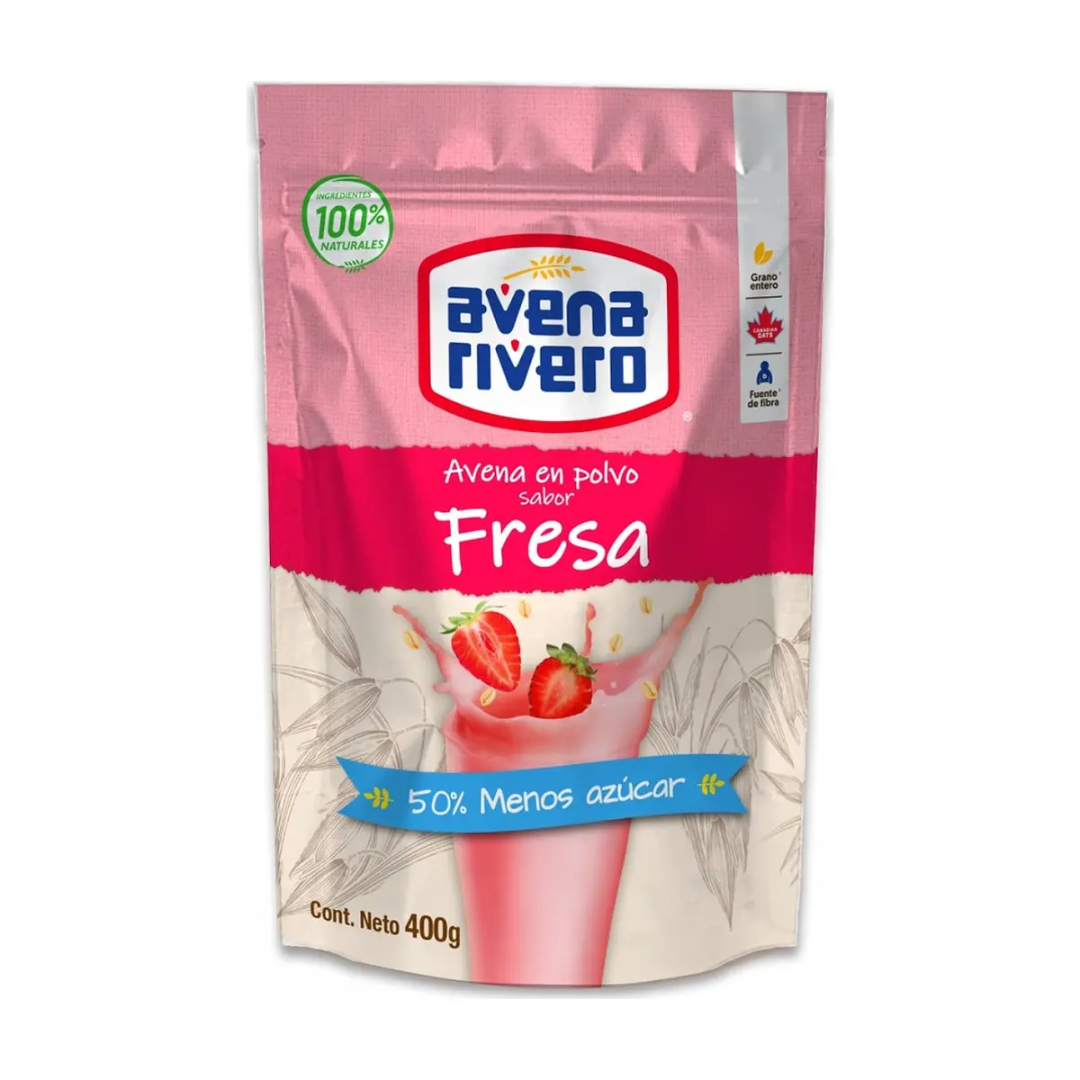Avena en polvo sabor fresa Avena Rivero (400 g / 14.11 oz)