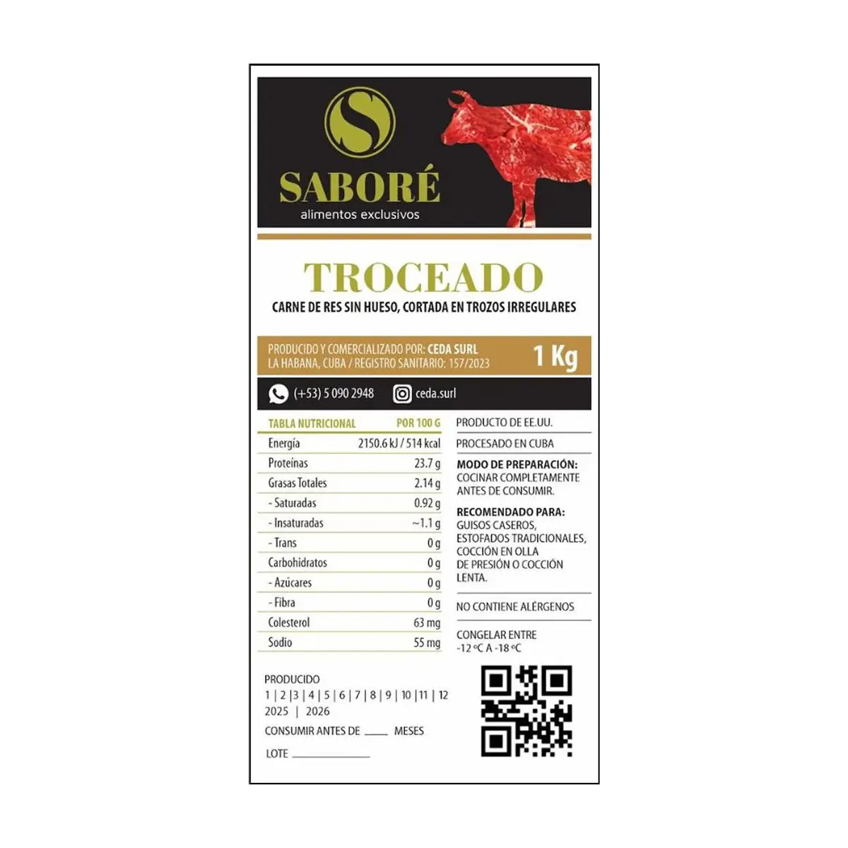 Carne de res de segunda troceada Saboré (1 kg / 2.2 lb) - Thumbnail 3