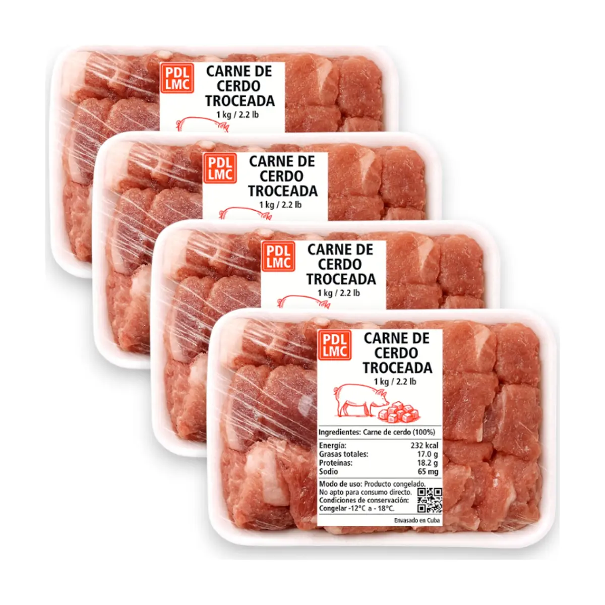 Carne de cerdo troceada PDL LMC (4 x 1 kg / 2.2 lb)