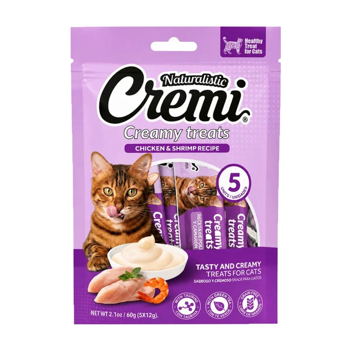 Golosinas cremosas receta pollo y camarones con textura de puré para gatos Cremi (60 g / 2.1 oz)
