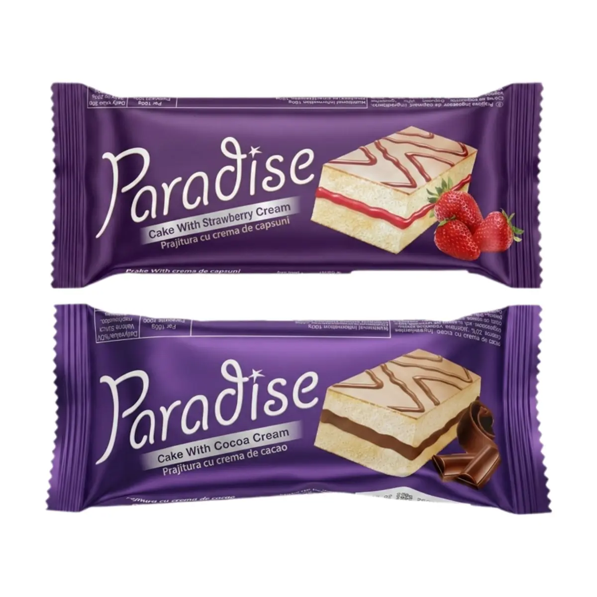 Pastelitos Paradise Simsek rellenos de crema de fresa y chocolate con cobertura de chocolate blanco