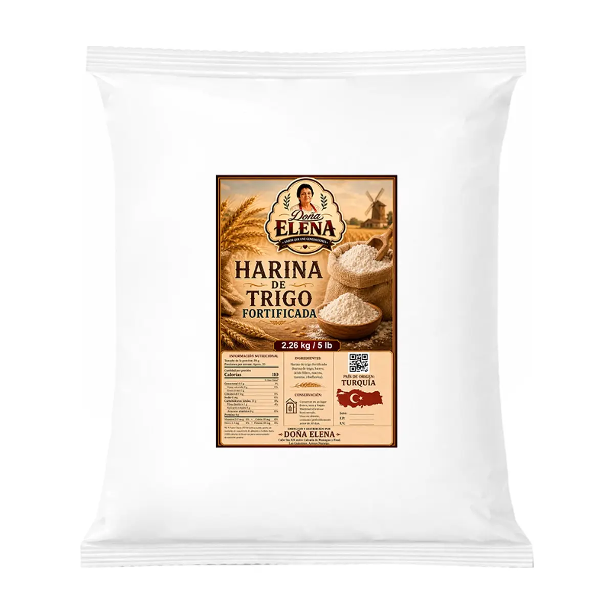 Harina de trigo fortificada Doña Elena (2.26 kg / 5 lb)