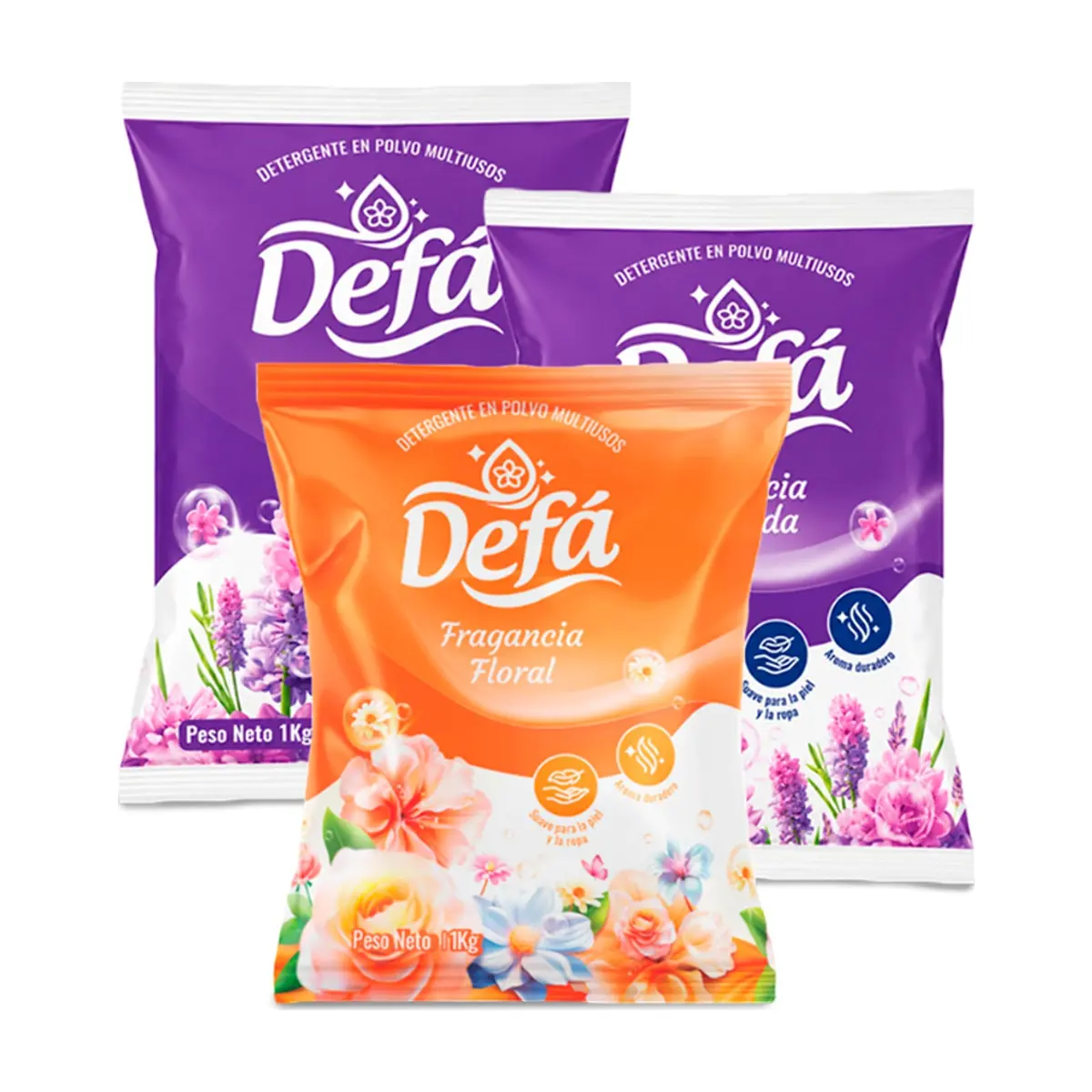Combo de detergentes Defá #7: Detergente en polvo multiusos fragancia de lavanda Defá + Detergente en polvo multiusos fragancia floral Defá