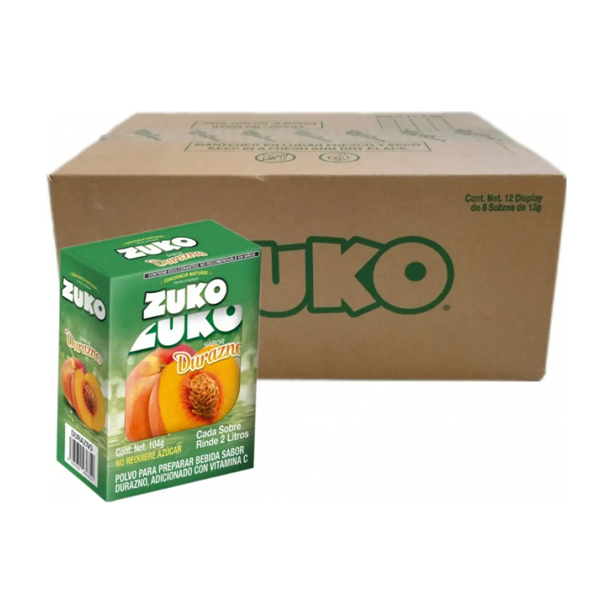 Refresco sabor durazno Zuko (12 x 8 x 13 g)