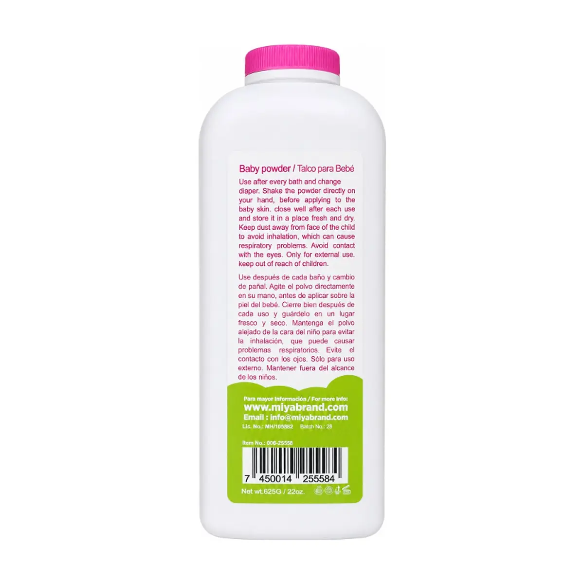 Talco para bebé Baby Pink Miya (625 g / 22 oz) - Thumbnail 3