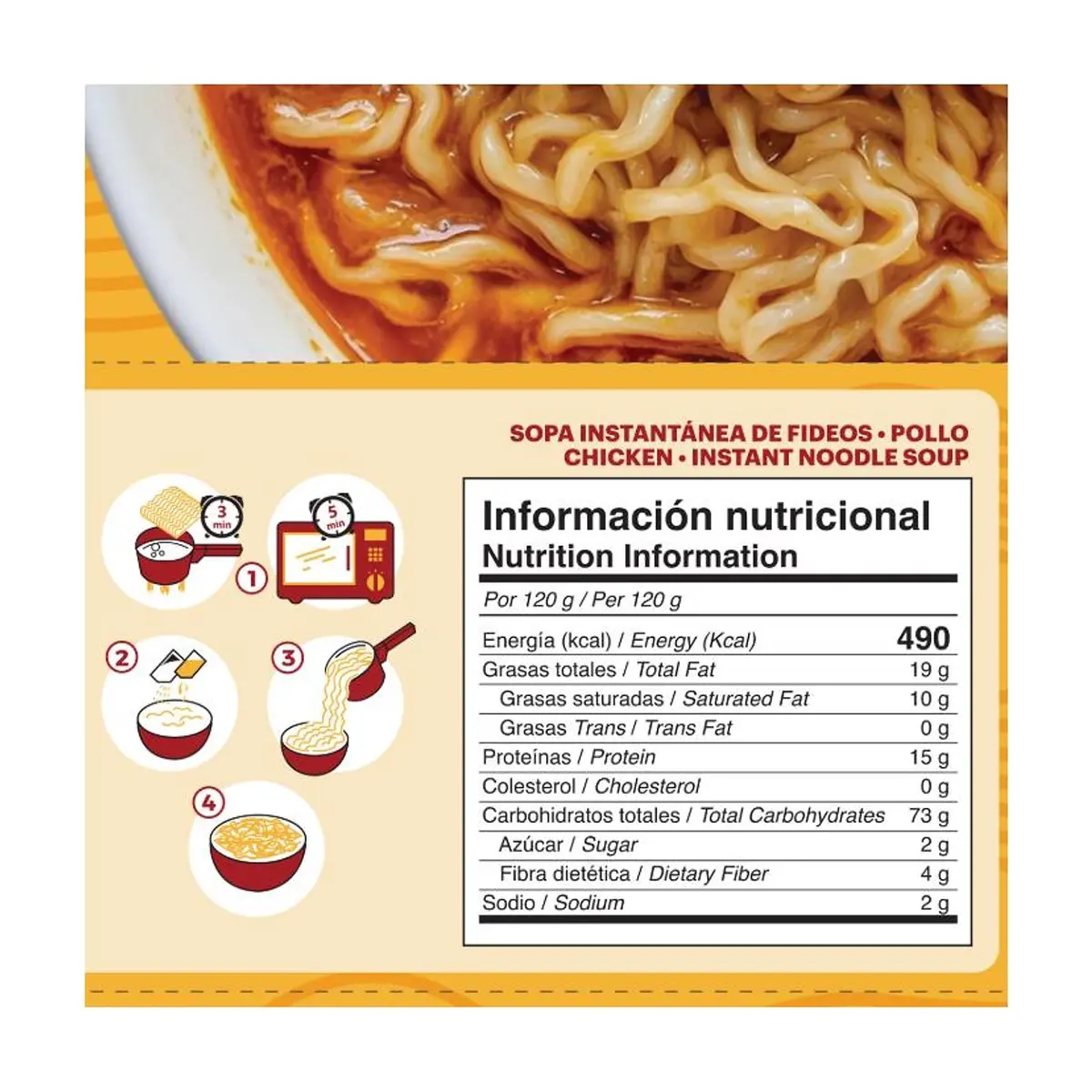 Sopa instantánea de fideos con sabor a pollo YEYA (75 g / 2.6 oz) - Thumbnail 3