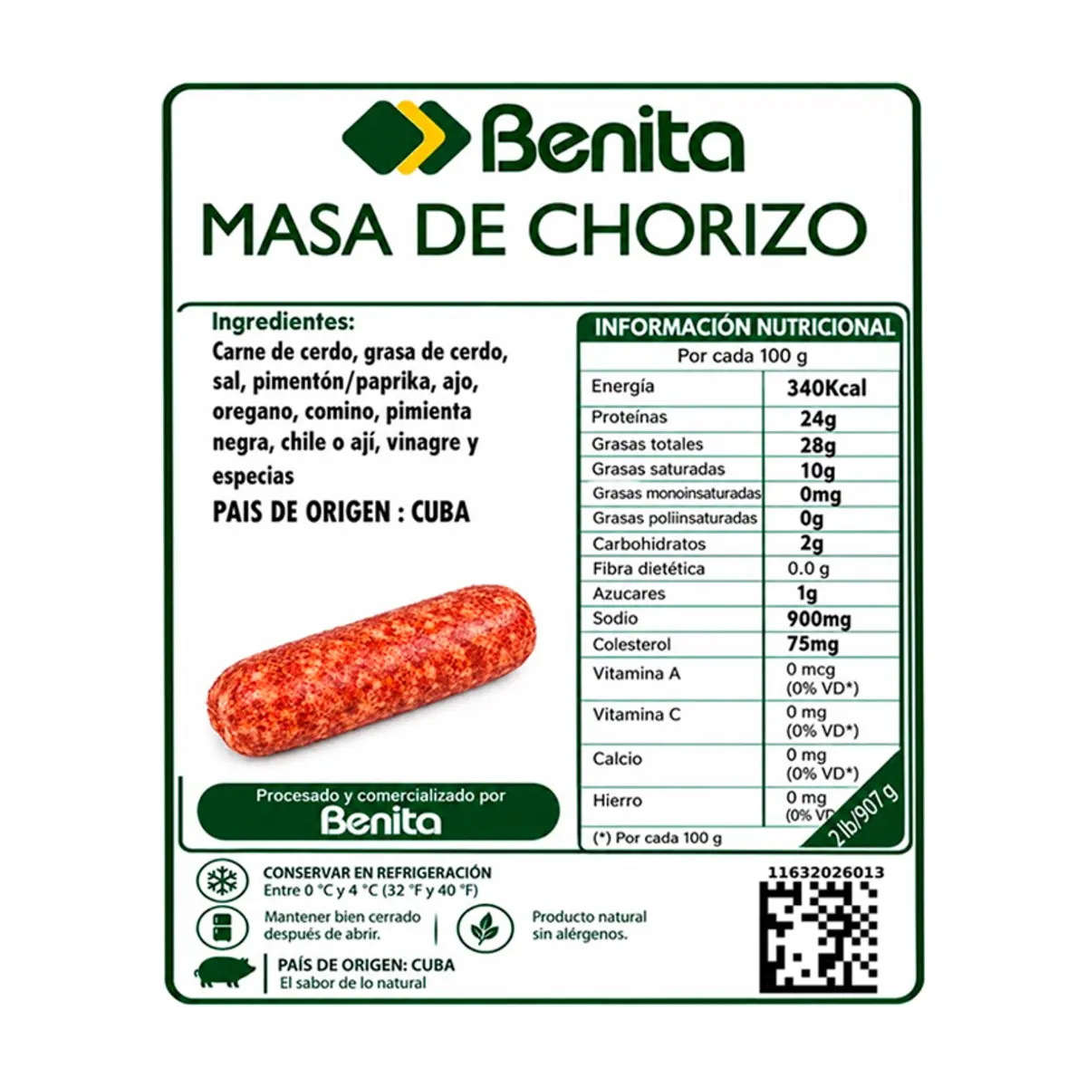 Masa de chorizo Benita (907 g / 2 lb) - Miniatura 3