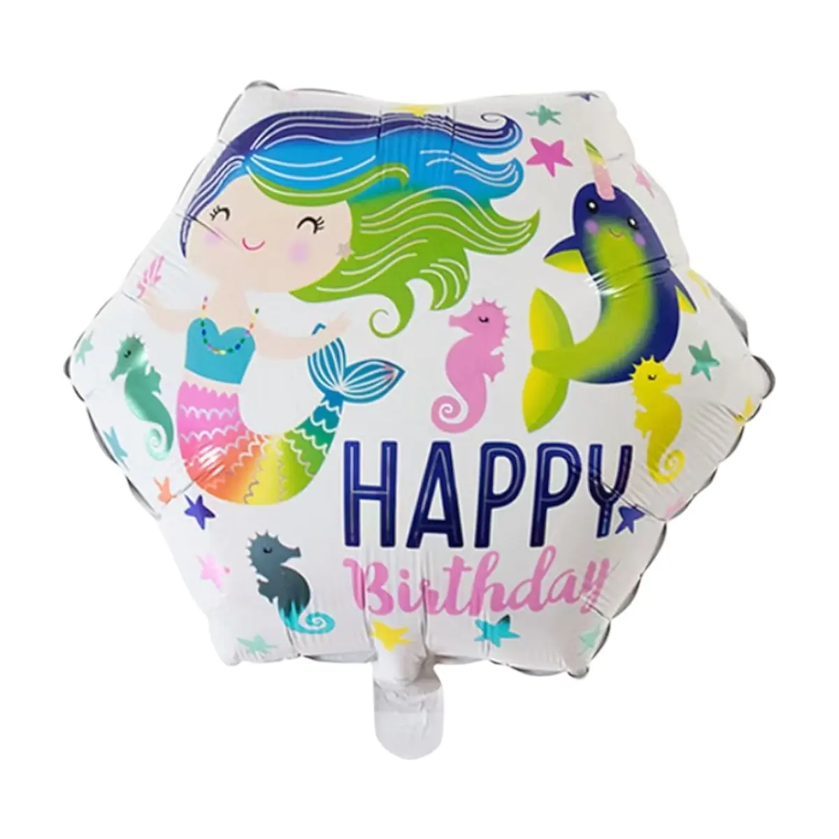 Globo hexagonal con cartel de Happy birthday y diseño de sirenita Ballon (18 pulgadas)