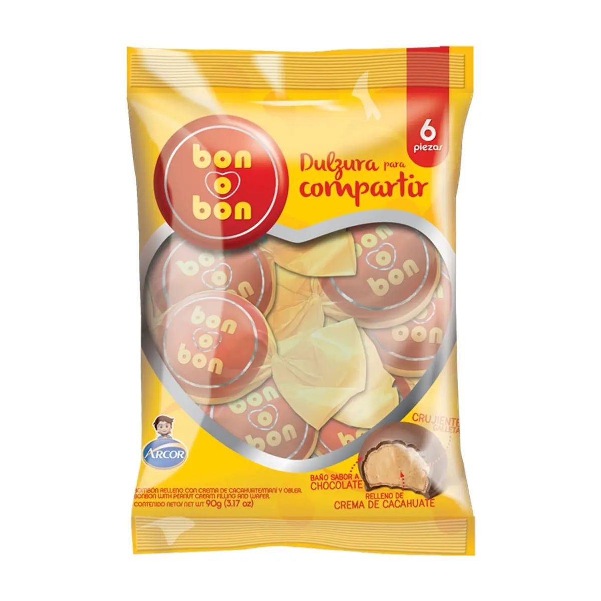 Bombón relleno con crema de cacahuate y oblea Bon o Bon (90 g / 3.1 oz)