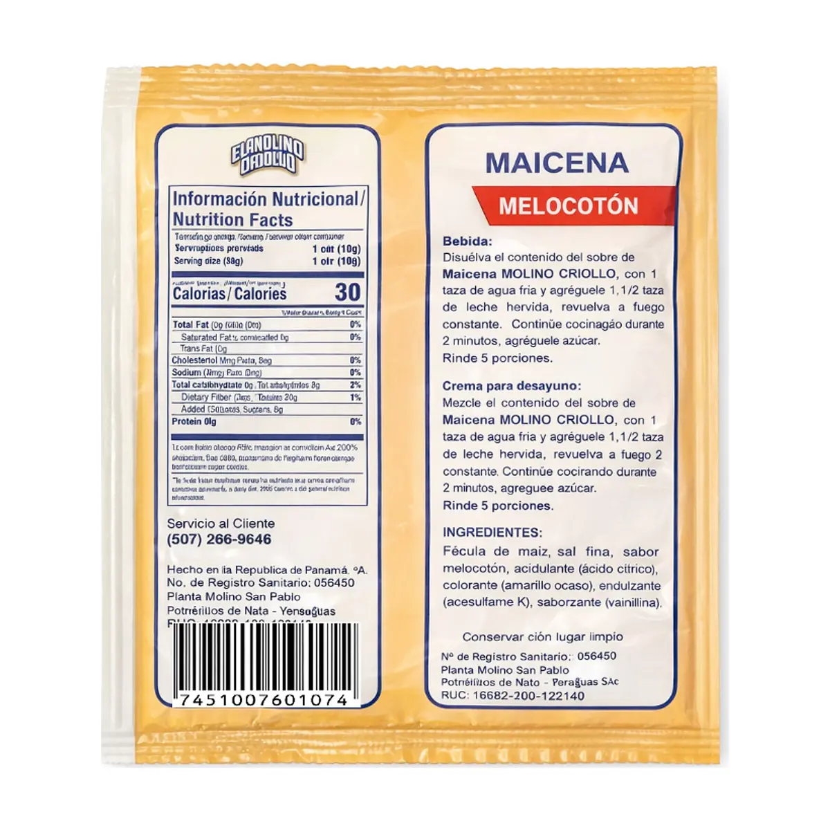 Maicena sabor melocotón El molino Criollo (2 x 50 g / 1.76 oz) - Thumbnail 2