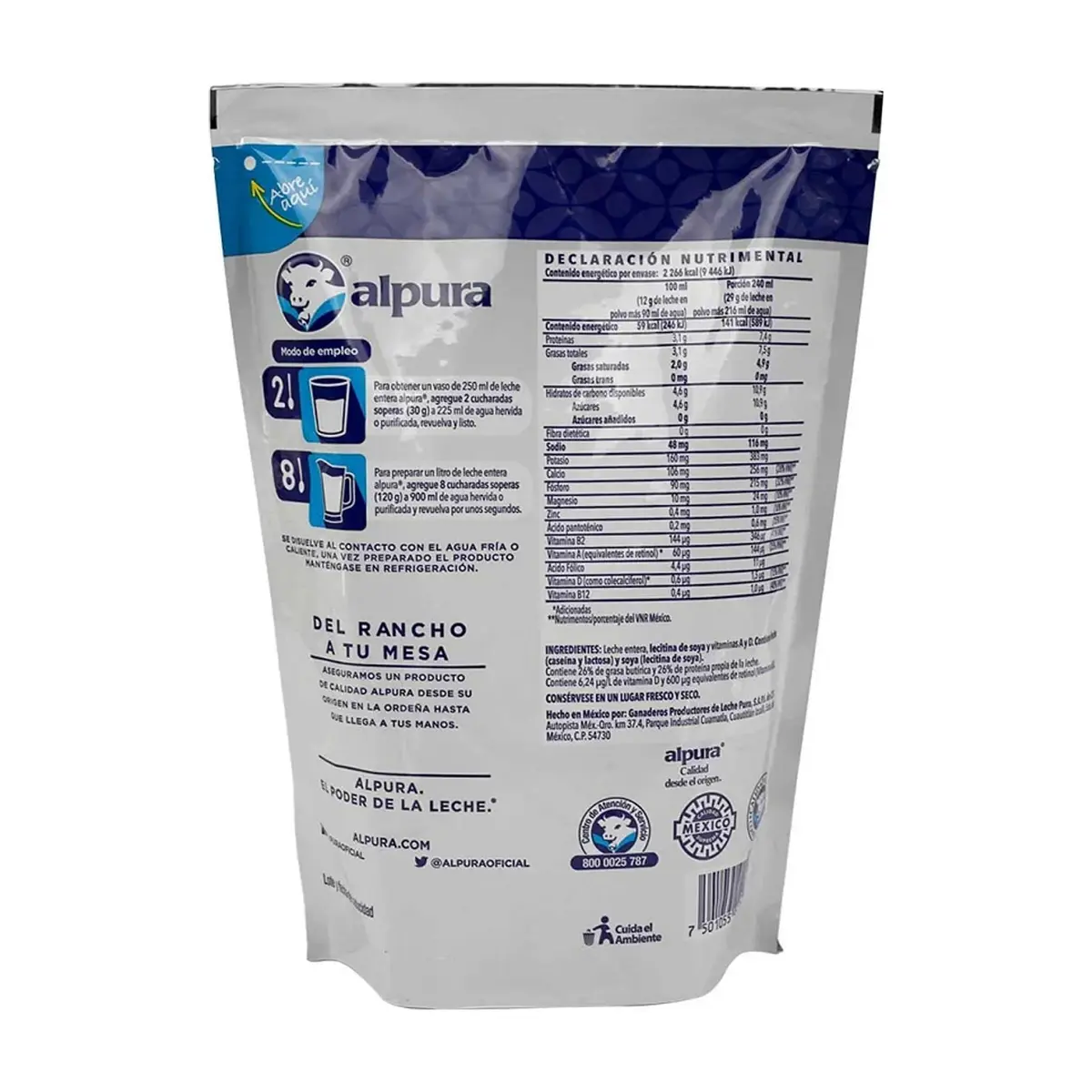 Leche entera en polvo clásica Alpura (460 g / 1.01 lb) - Thumbnail 3