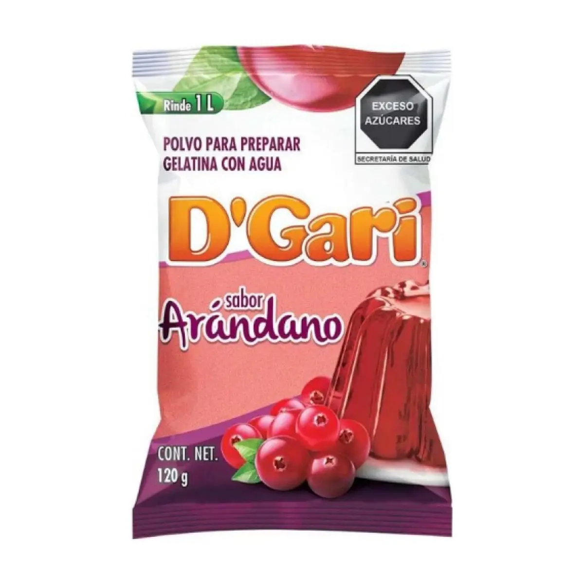 Polvo para preparar gelatina con agua - sabor arándano D'Gari (120 g / 4.23 oz) - Thumbnail 2