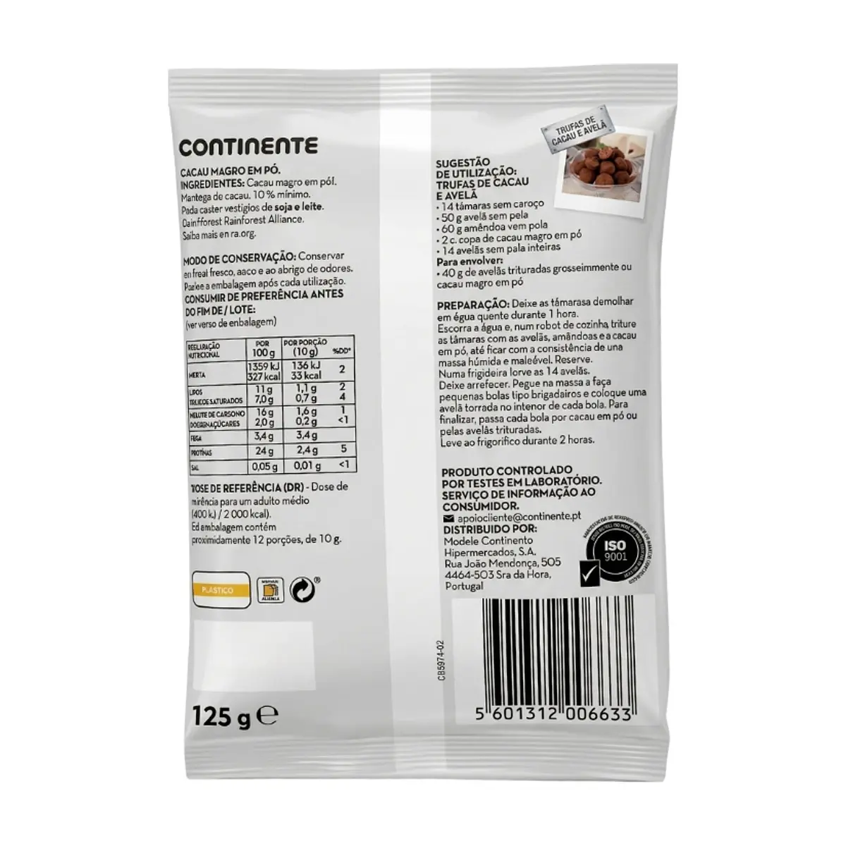 Cacao en polvo bajo en grasa Continente Equilíbrio (125 g / 4.41 oz) - Miniatura 2