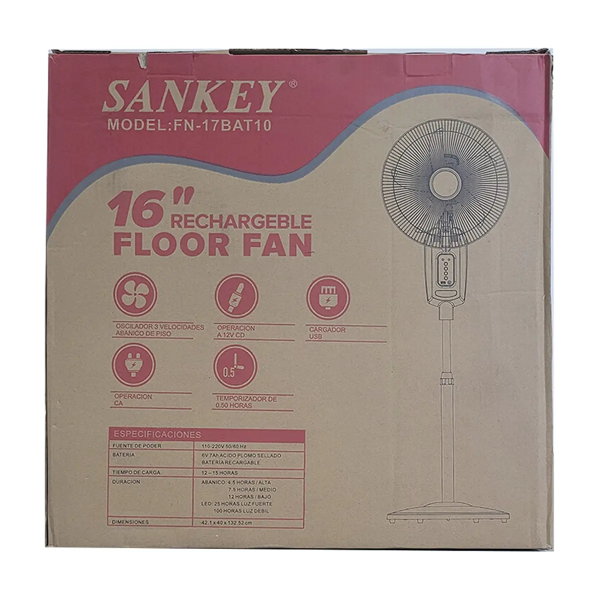 Ventilador recargable de pedestal de 16" con lámpara integrada Sankey FN-17BAT10 - Thumbnail 2