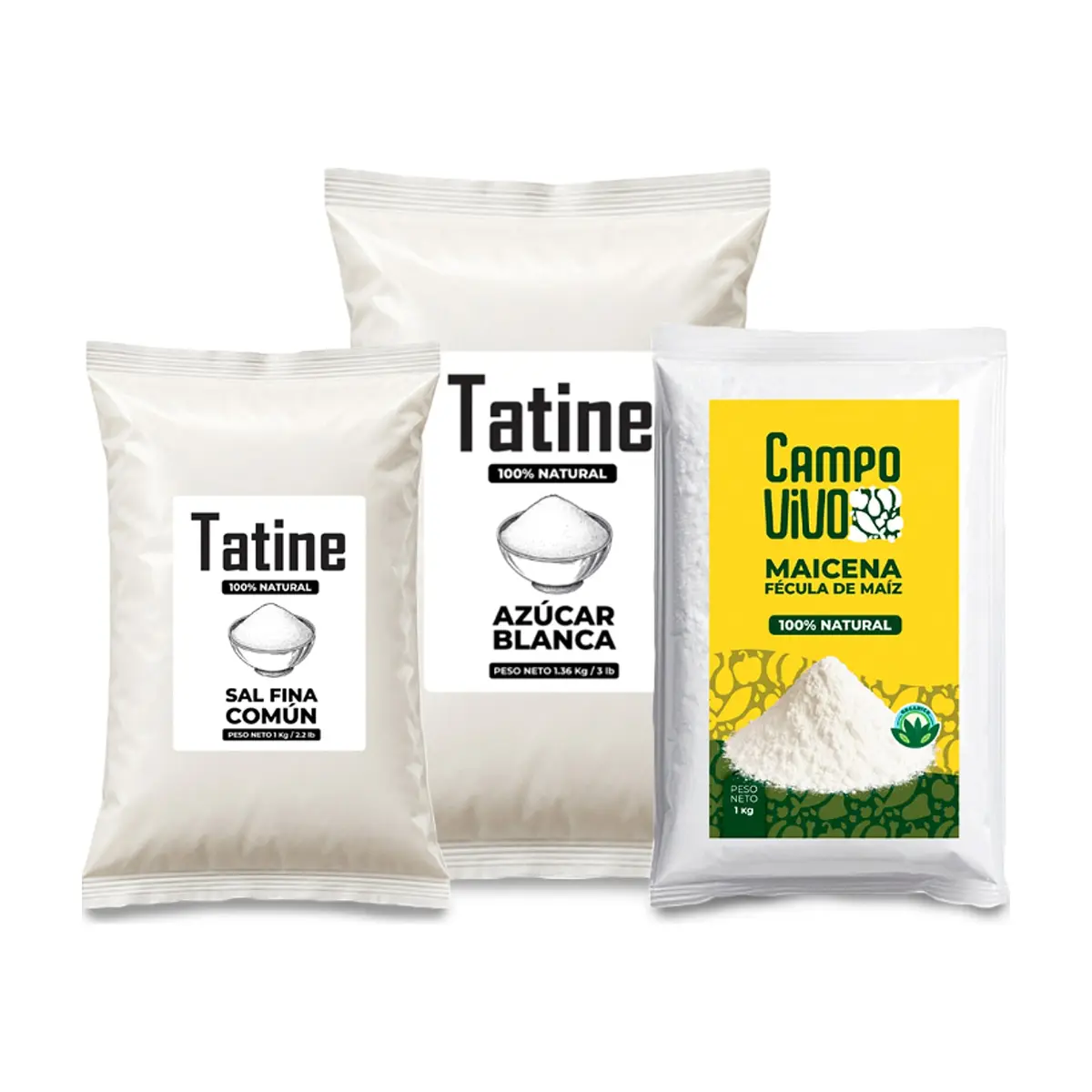 Combo básico de cocina #24: Maicena Campo Vivo + Azúcar blanca Tatine + Sal fina común Tatine