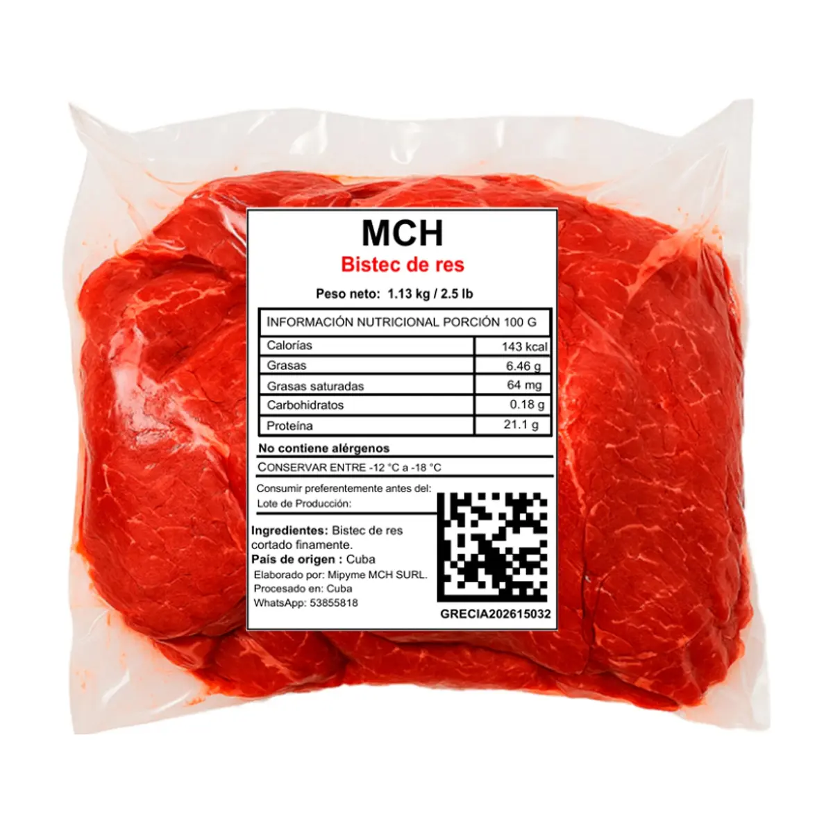 Bistec de res MCH (1.13 kg / 2.5 lb)