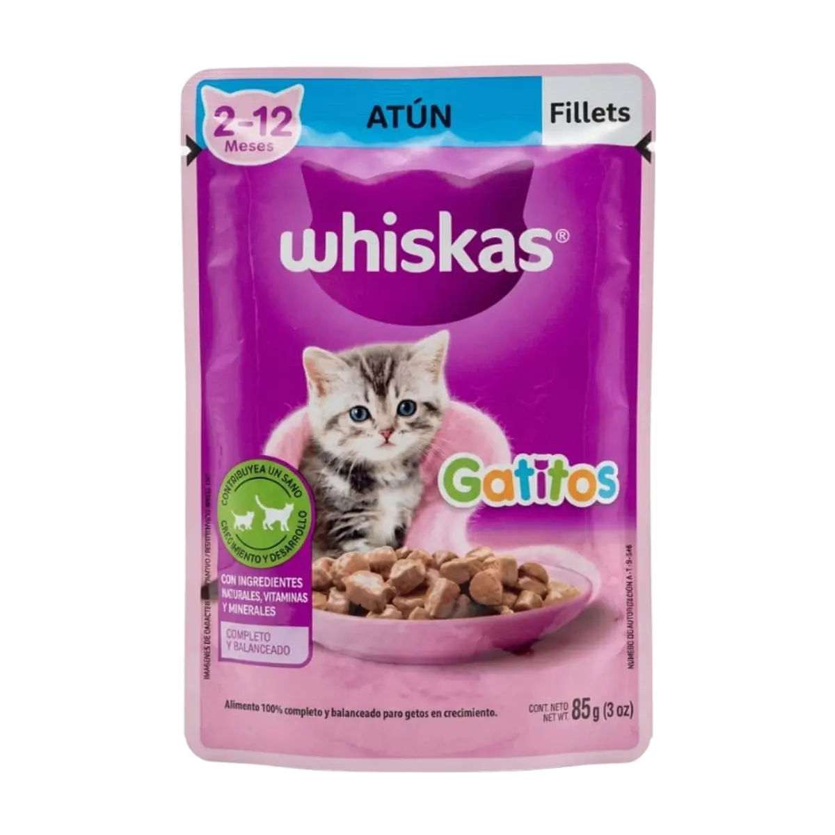 Alimento para gatitos de 2 a 12 meses, filetes de atún, Whiskas (85 g / 3 oz)