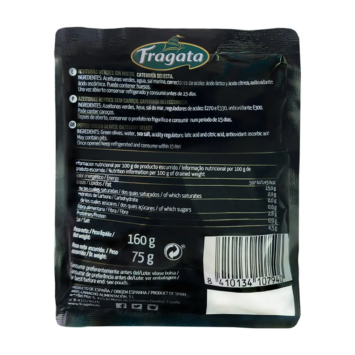 Aceituna verde sin hueso Fragata (160 g / 5.64 oz) - Miniatura 2