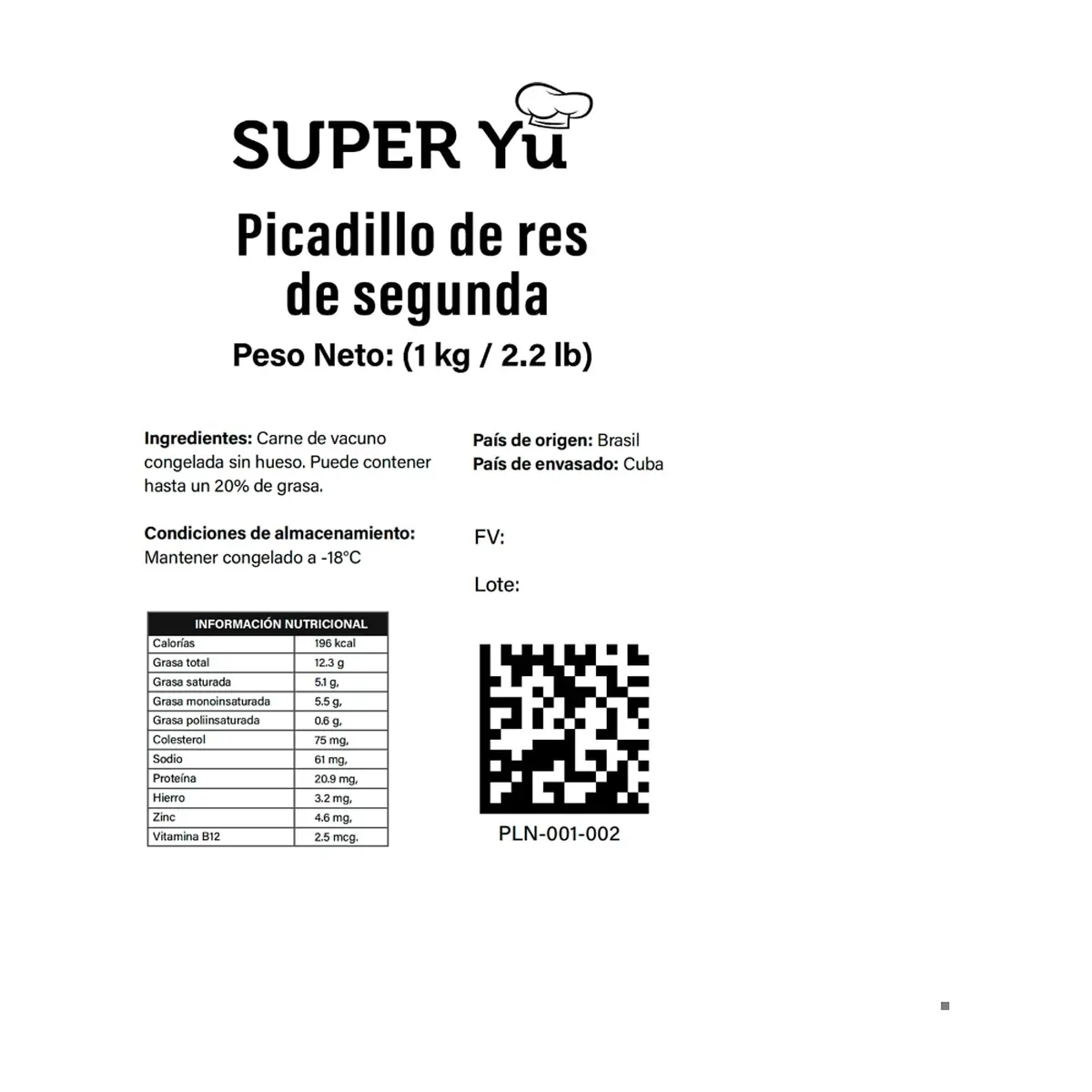 Picadillo de res de segunda Super Yu (1 kg / 2.2 lb) - Miniatura 2