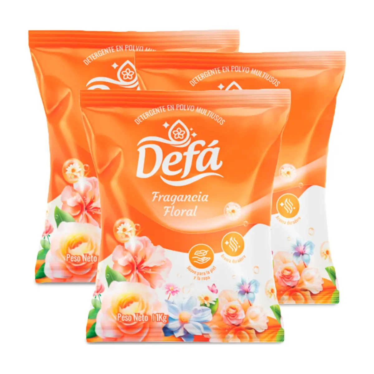Detergente en polvo multiusos fragancia floral Defá (3 x 1 kg / 2.2 lb)