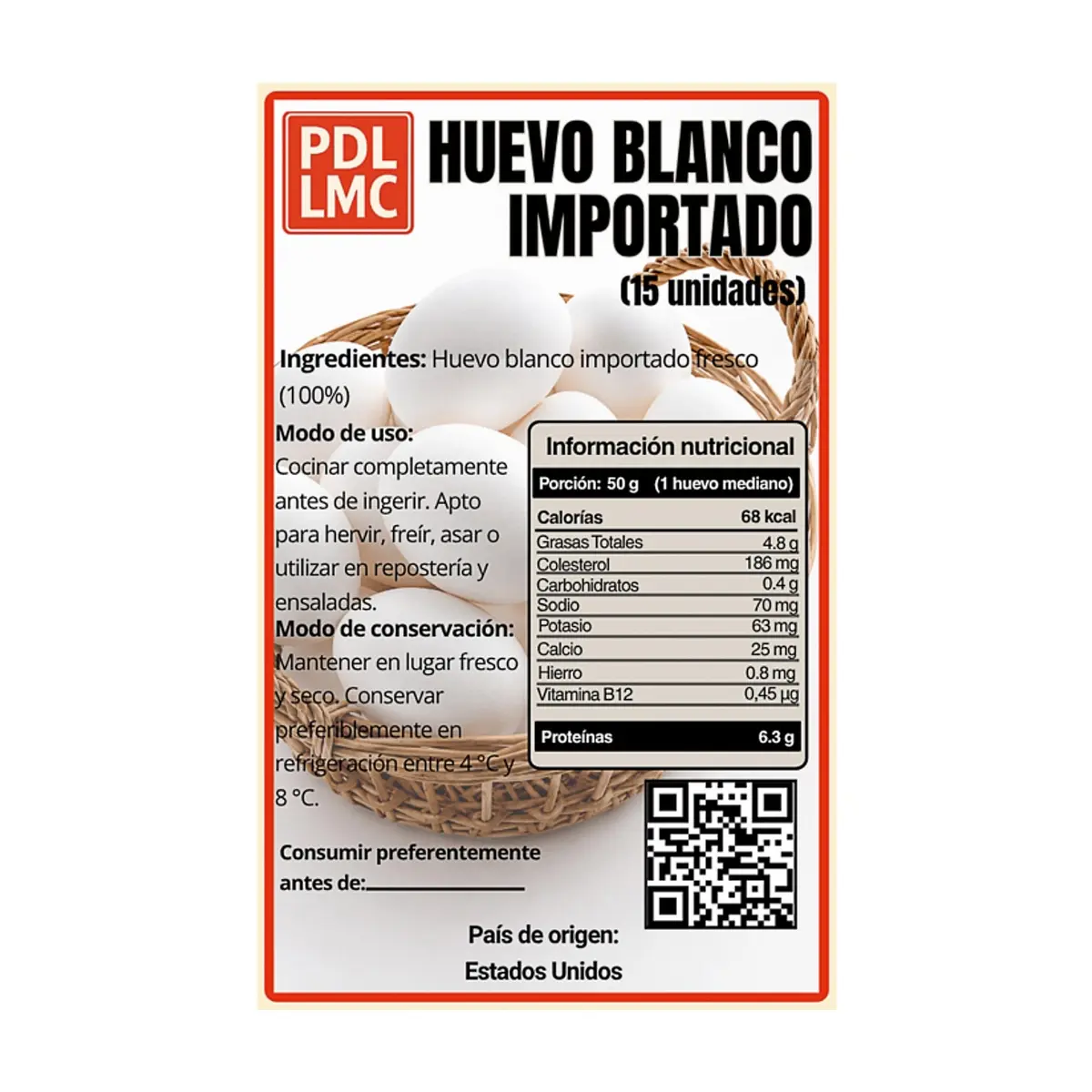 Huevo blanco importado PDL LMC (15 U) - Miniatura 3