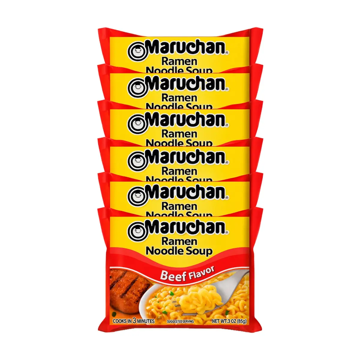 Sopa instantánea de fideos sabor carne de res Maruchan (6 x 85 g / 2.99 oz)