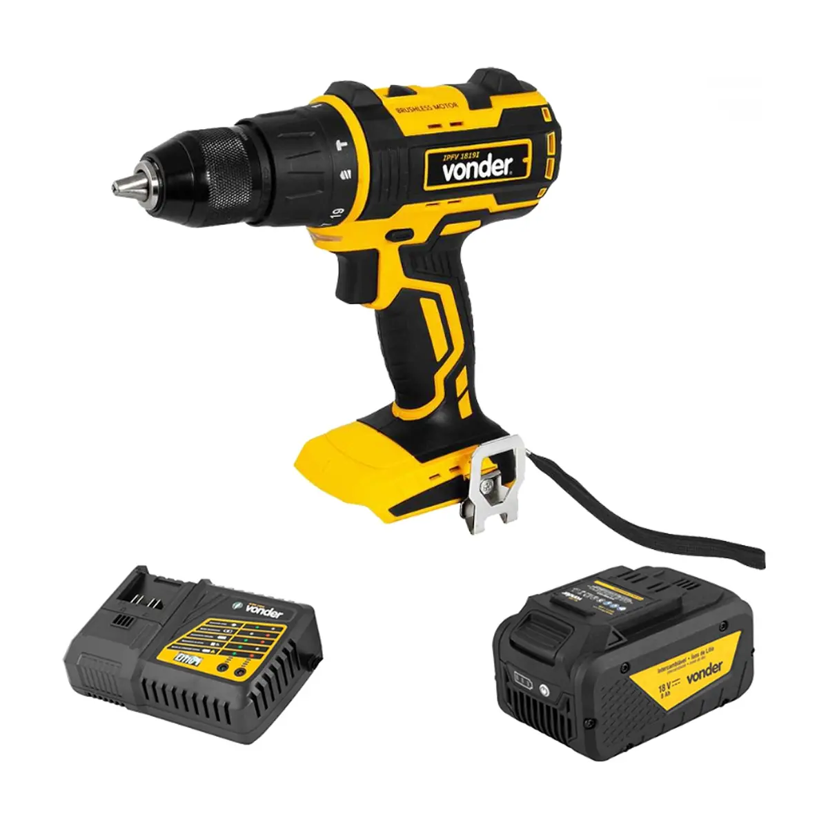 Taladro atornillador eléctrico portátil de impacto 1/2'' de 18 V IPFV1819I + Batería 18 V 8 Ah IBV 1880 + Cargador de batería rápido de 18 V ICBV1806 Vonder