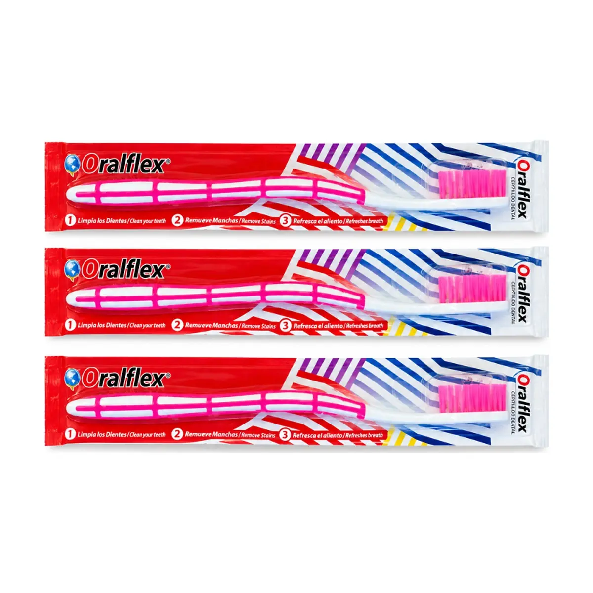 Cepillo de dientes rosa Oralflex (3 x 1 U)