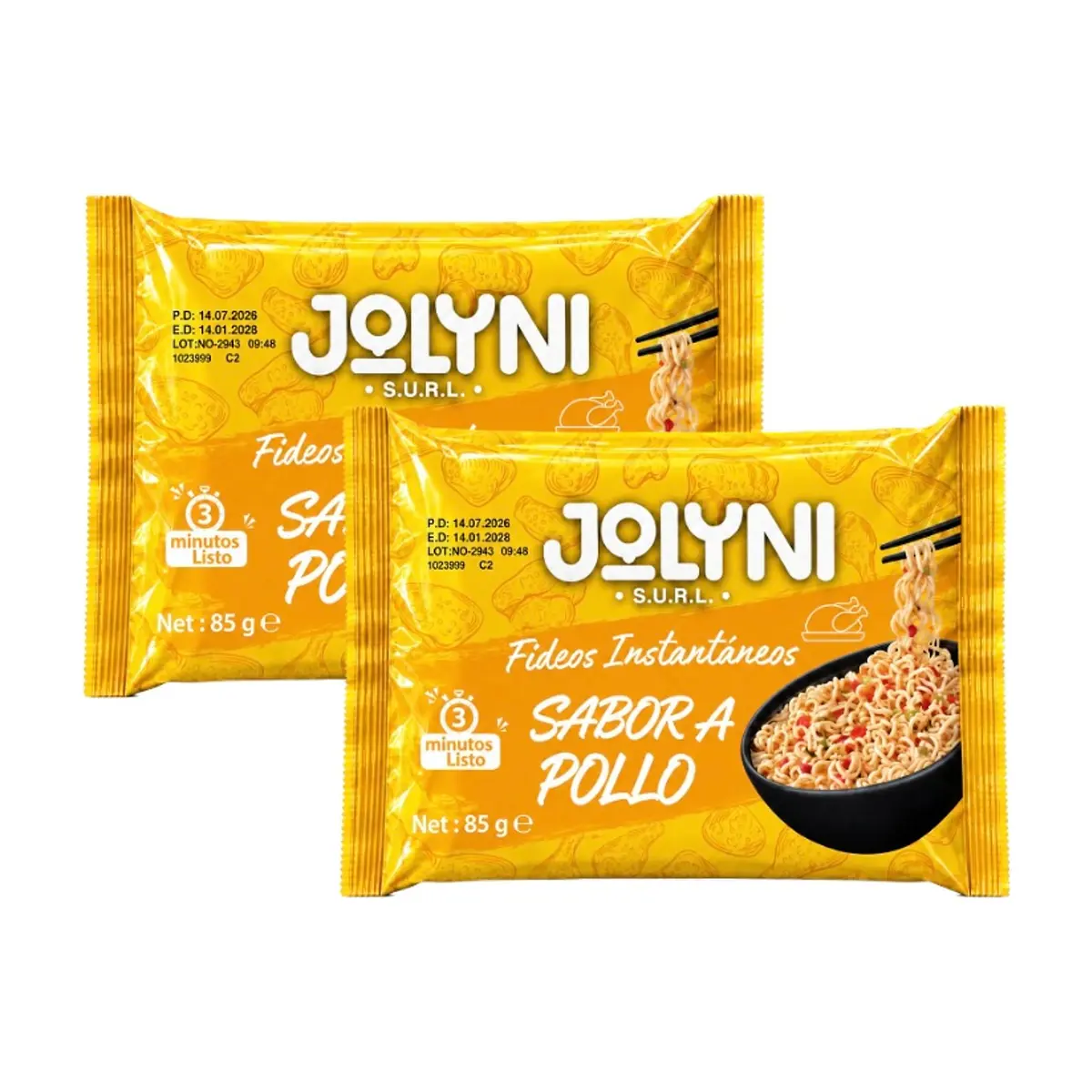 Sopa de fideos instantáneos sabor pollo Jolyni (2 x 85 g / 3 oz)
