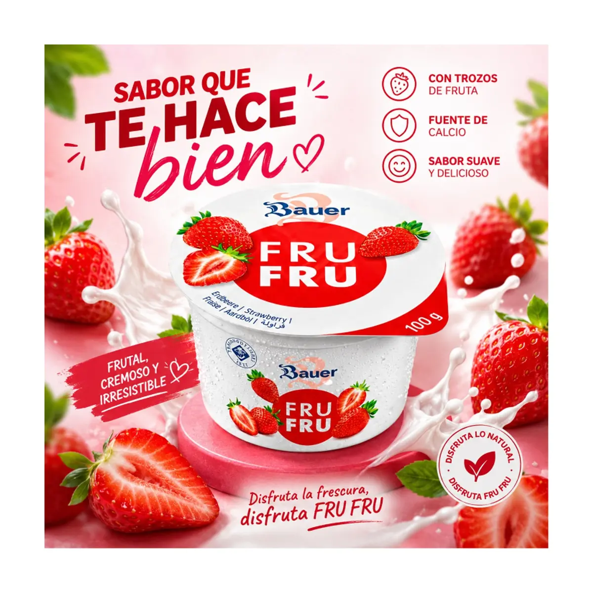 Yogur sabor fresa Bauer Fru Fru (12 x 100g / 3.53oz) - Thumbnail 5